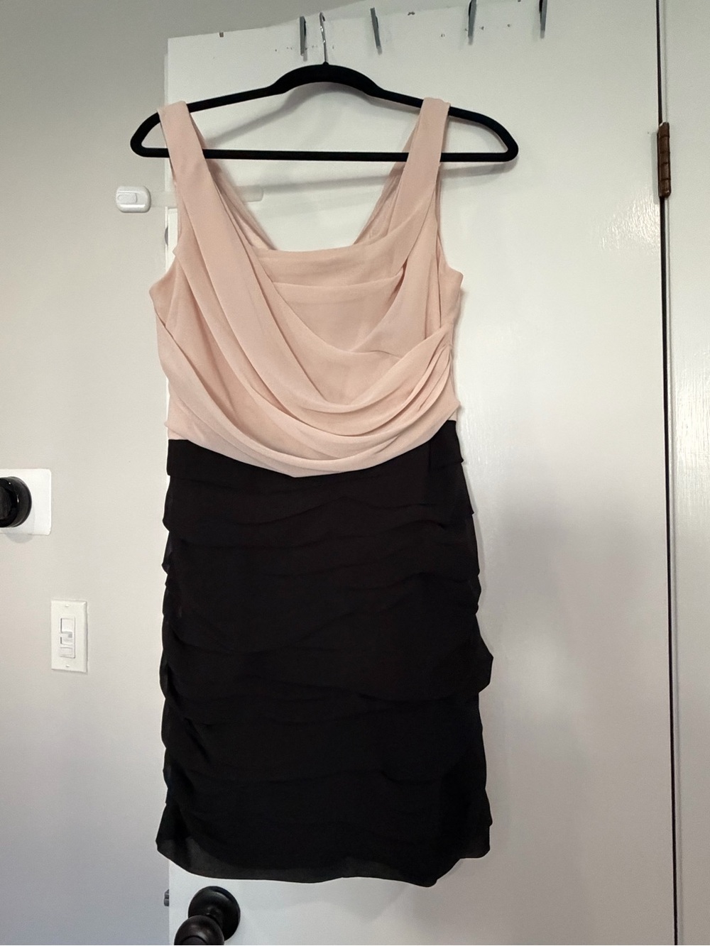 Express Two-Tone Pink and Black Draped Midi Dress